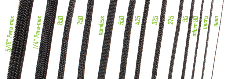 Paracord sizes