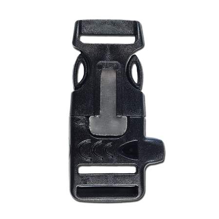 emergency utility buckle with whistle and fire striker